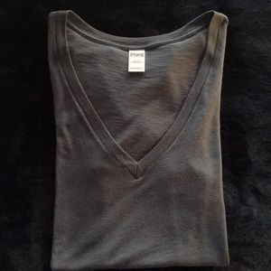 Pink, Victoria Secret gray V-neck top.